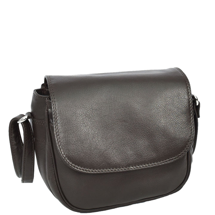 Womens Real Leather Small Crossbody Bag Classic Organiser Multi Pockets Kiera Brown-4