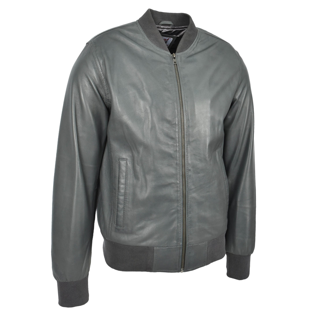 Mens Leather MA-1 Bomber Jacket Ryan Grey