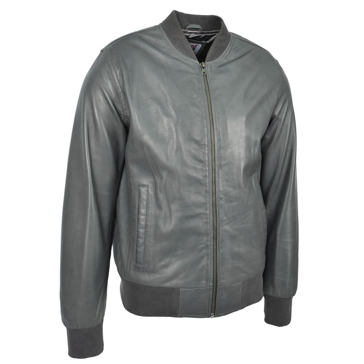 Mens Leather MA-1 Bomber Jacket Ryan Grey