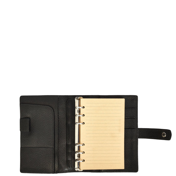 Premium Leather Diary Personal Organiser A6 Size Paper Refillable Ring Binder Notebook Velmora Black