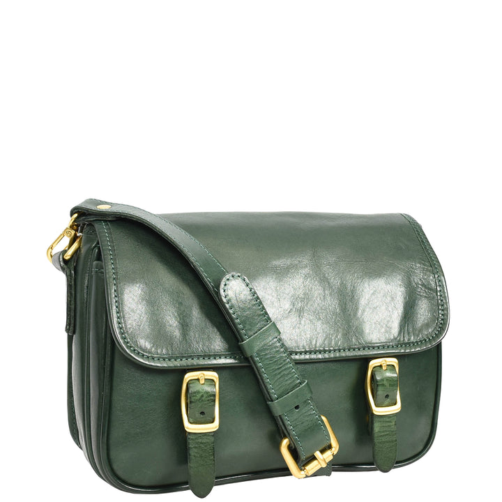 Womens Classic Premium Leather Messenger Cross Body Bag Helen Green