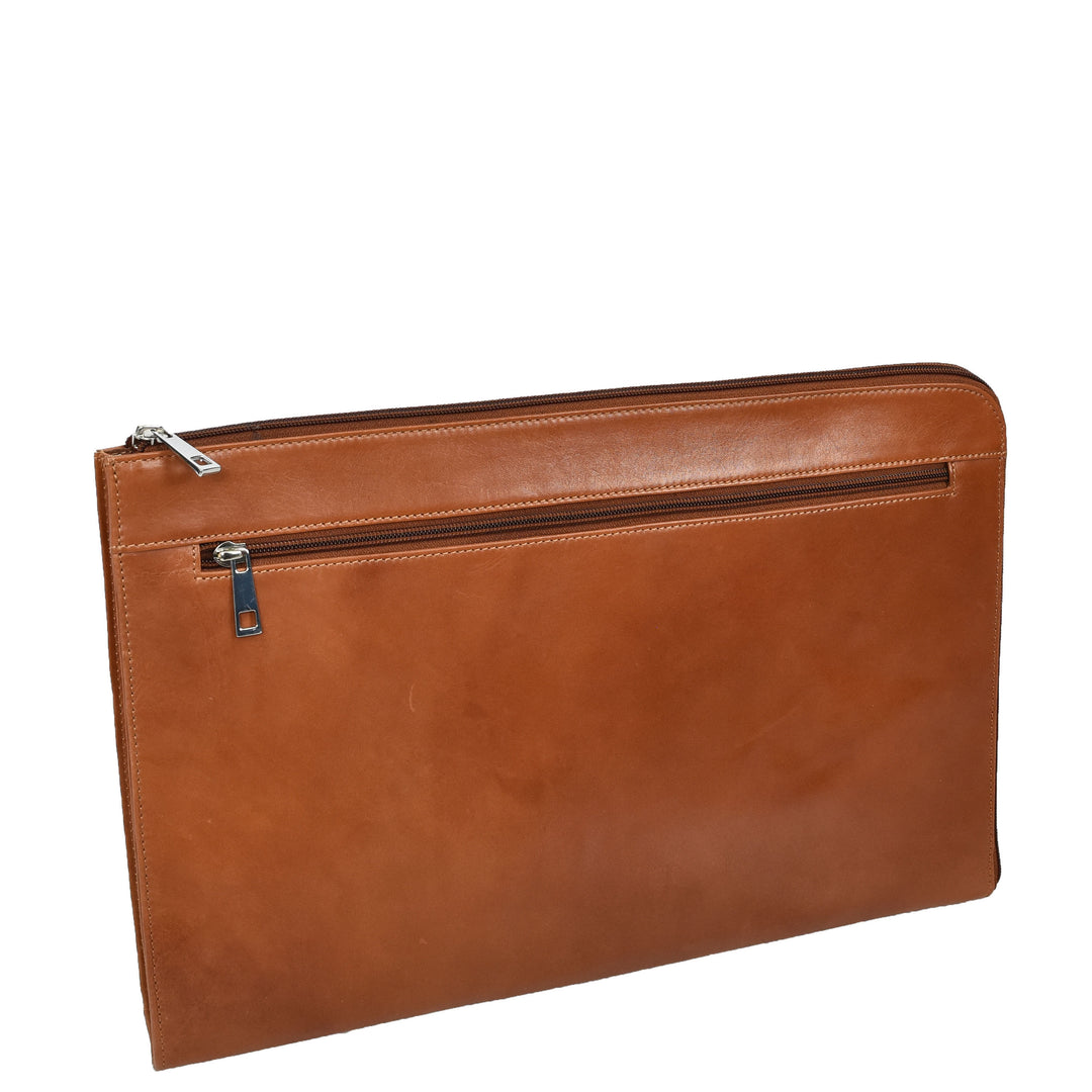 Real Leather Portfolio Case A4 Business Document Organiser Folio Underarm Bag Doc Cognac-4