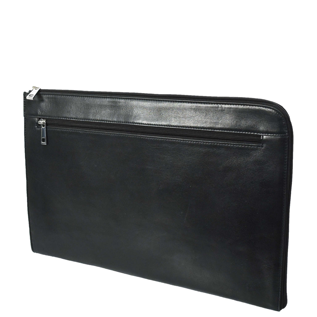 Real Leather Portfolio Case A4 Business Document Organiser Folio Underarm Bag Doc Black-4