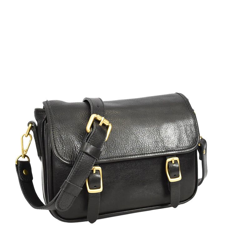 Womens Classic Premium Leather Messenger Cross Body Bag Helen Black