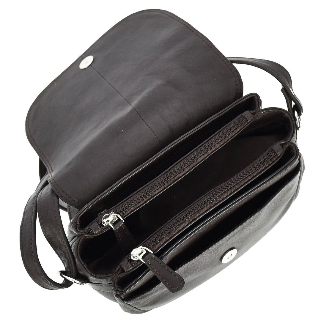 Womens Real Leather Small Crossbody Bag Classic Organiser Multi Pockets Kiera Brown-5