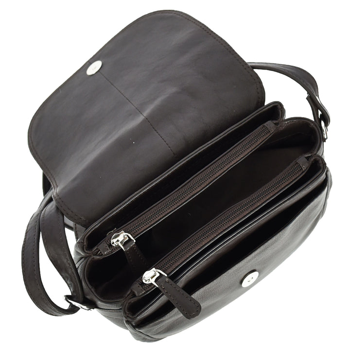 Womens Real Leather Small Crossbody Bag Classic Organiser Multi Pockets Kiera Brown-5