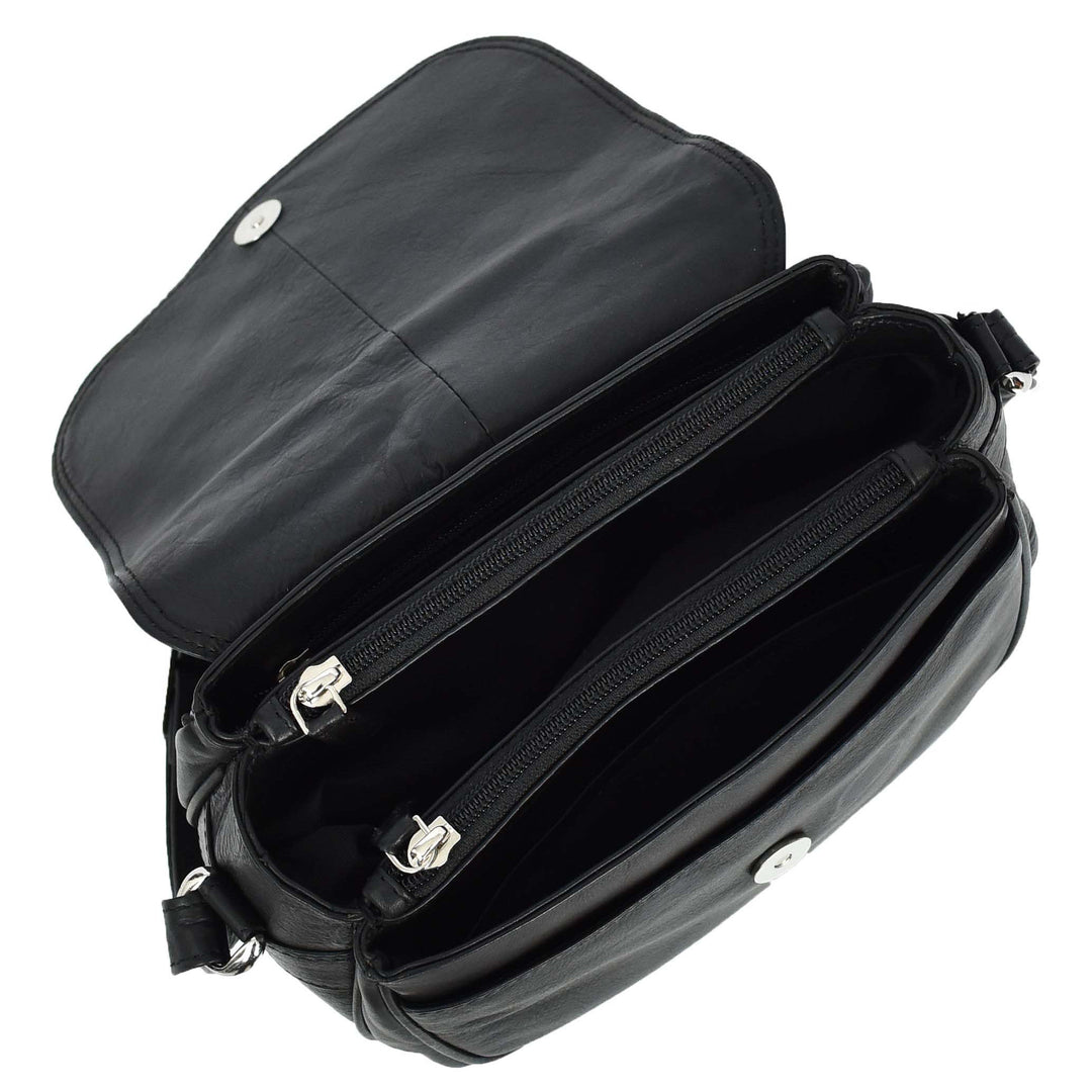 Womens Real Leather Small Crossbody Bag Classic Organiser Multi Pockets Kiera Black-5