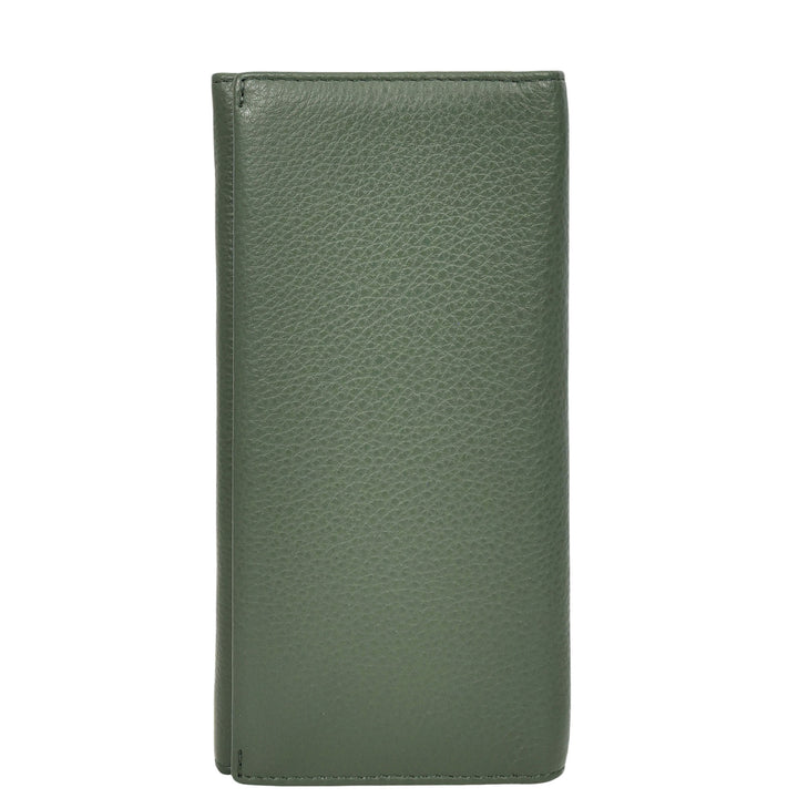 Womens Real Leather Purse Envelope Style with Metal Frame Large Size Clutch Wallet Cumbria Olive Green