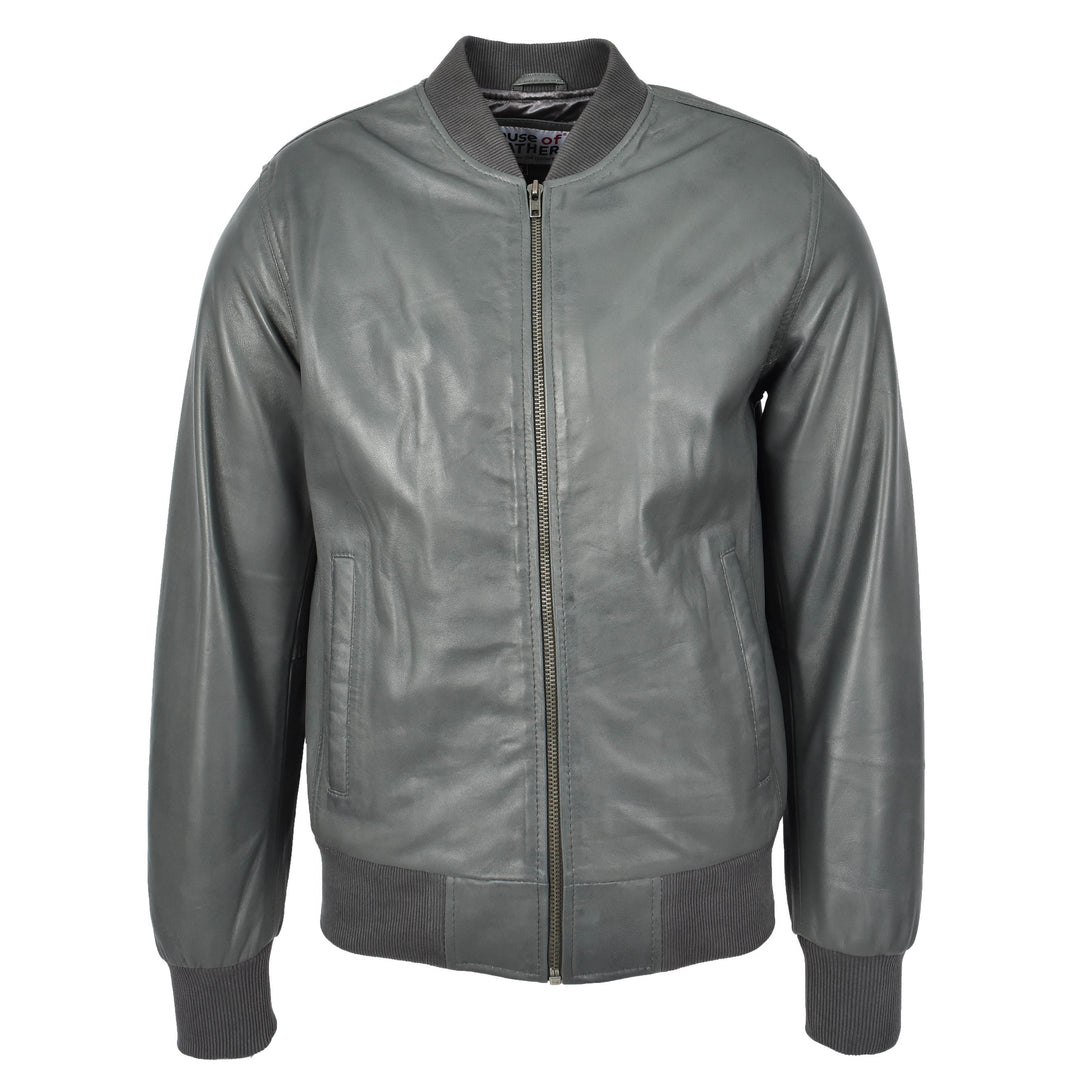 Mens Leather MA-1 Bomber Jacket Ryan Grey