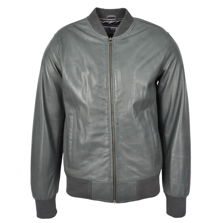 Mens Leather MA-1 Bomber Jacket Ryan Grey
