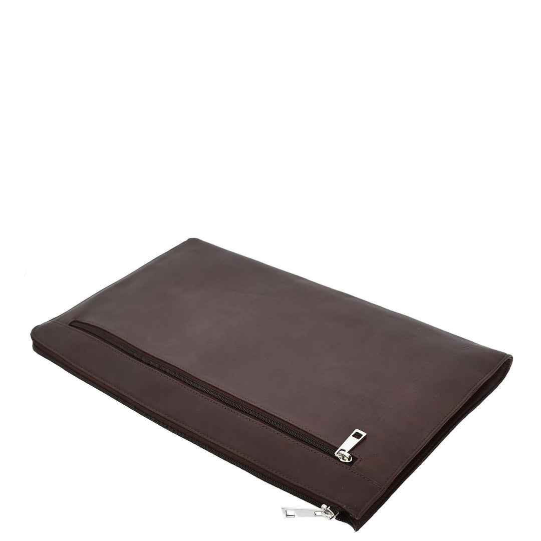 Real Leather Portfolio Case A4 Business Document Organiser Folio Underarm Bag Doc Brown-5