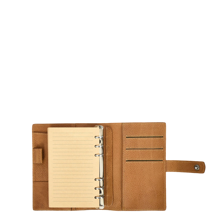 Premium Leather Diary Personal Organiser A6 Size Paper Refillable Ring Binder Notebook Velmora Olive Brown