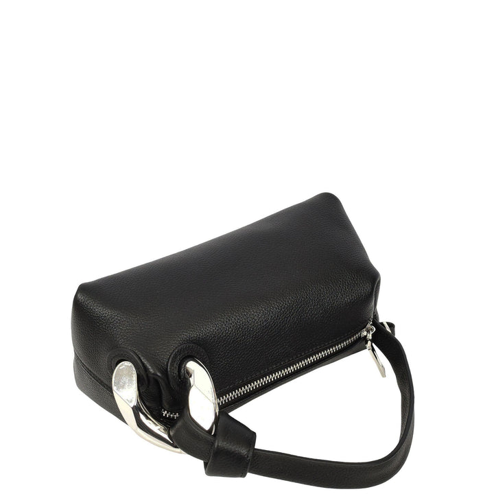 Womens Real Leather Handbag Small Size with Adjustable Strap Amara Black