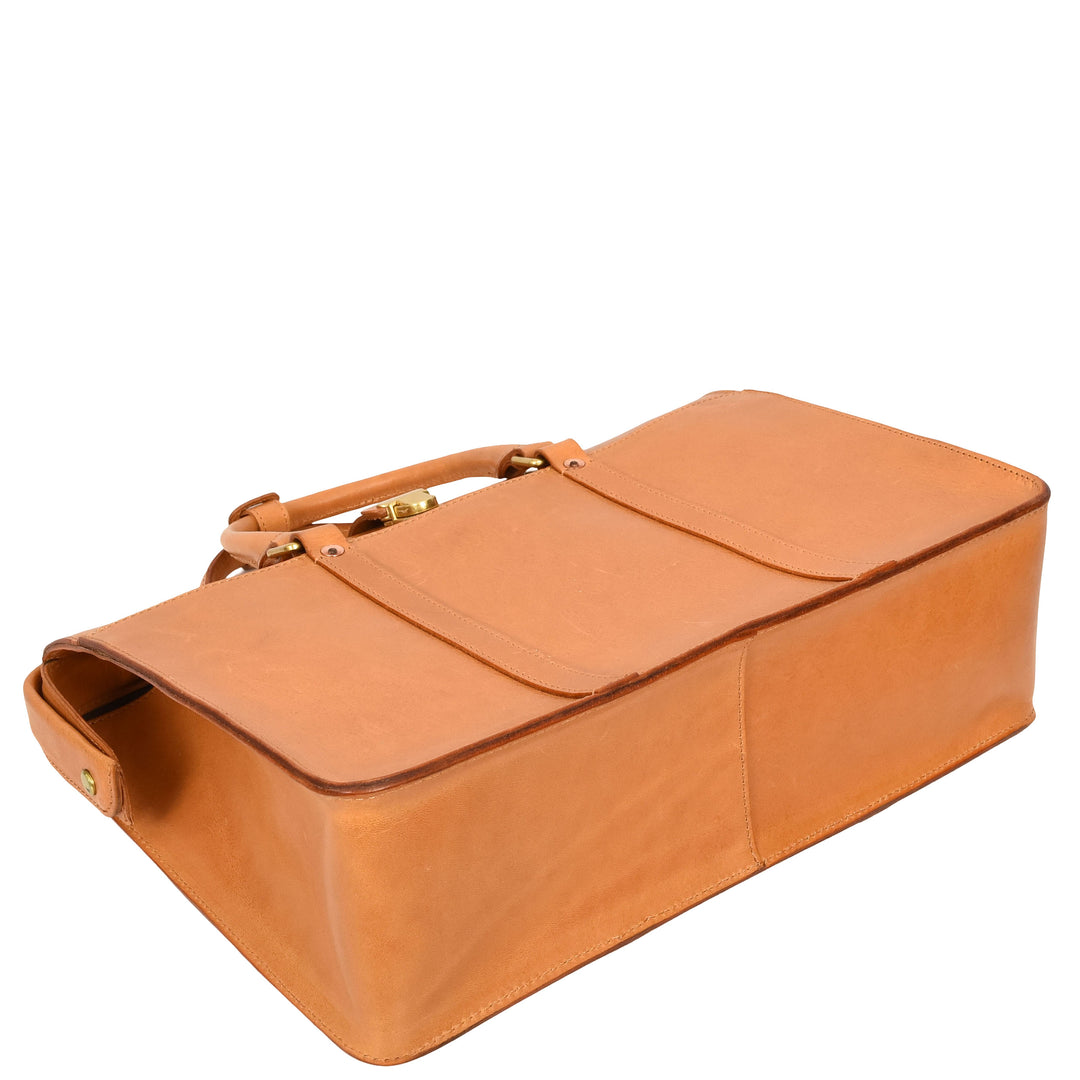 Real Leather Doctors Briefcase Gladstone Lawyers Bag with Laptop Compartment Cullen Tan