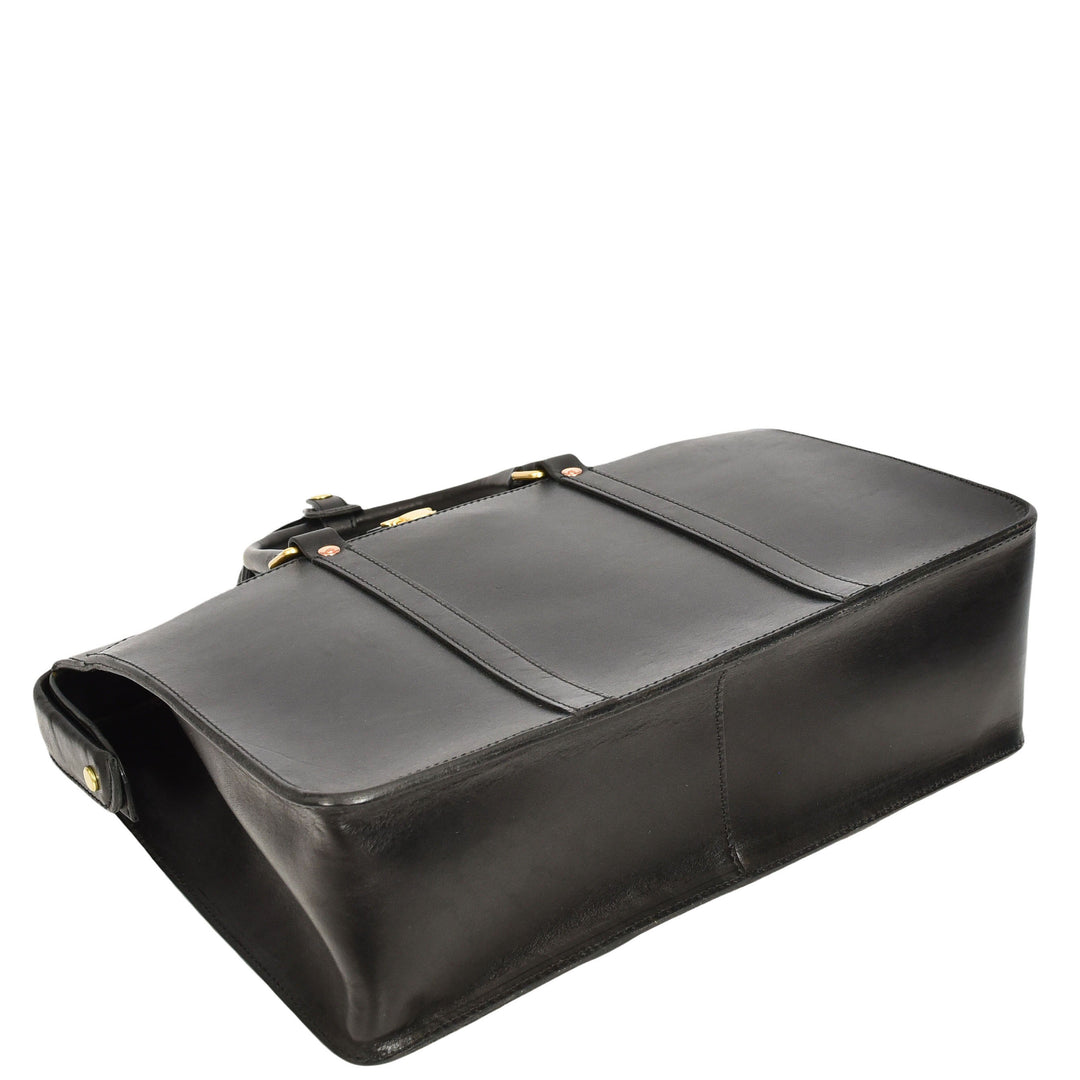 Real Leather Doctors Briefcase Gladstone Lawyers Bag with Laptop Compartment Cullen Black