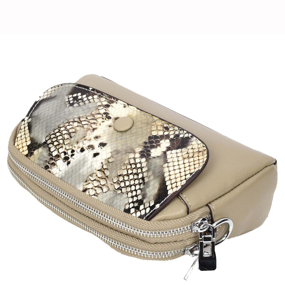 Women's Leather Crossbody Sling Bag Small Exotic Snake-Print Sahara Beige 5