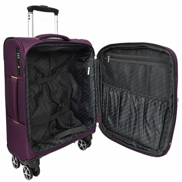 Cabin Size Soft Carry-On Suitcase with Four Wheels Hand Luggage, 50cm / 20 Inch Air Ease Purple