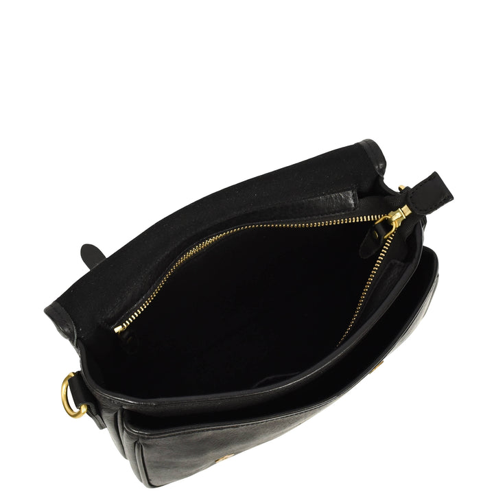 Womens Classic Premium Leather Messenger Cross Body Bag Helen Black
