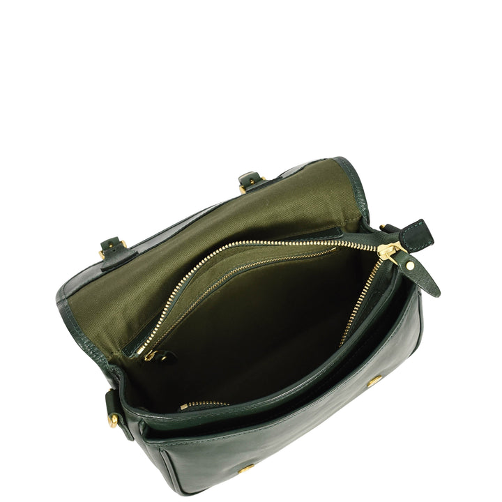 Womens Classic Premium Leather Messenger Cross Body Bag Helen Green