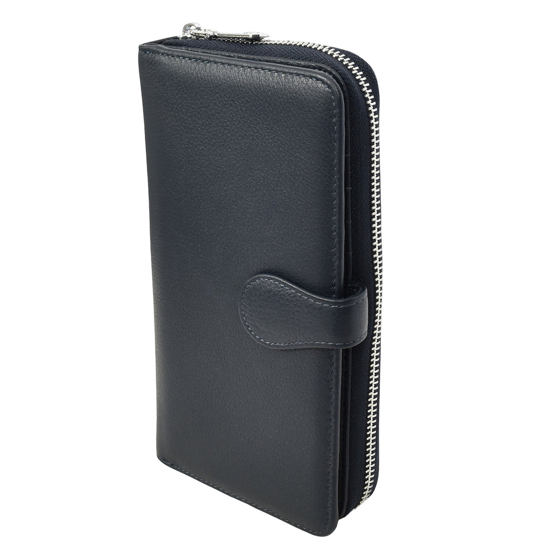 Womens Real Leather Purse Envelope Style Clutch Wallet HOL732 Navy