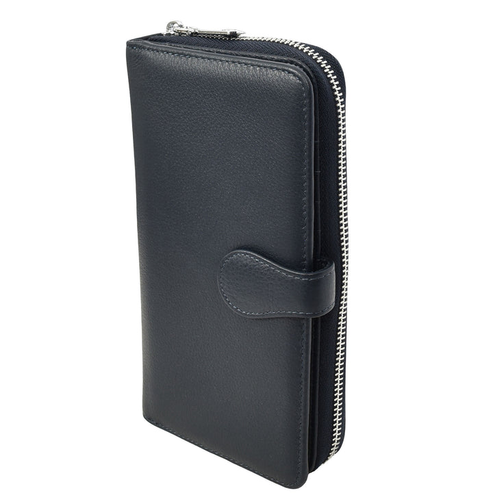 Womens Real Leather Purse Envelope Style Clutch Wallet HOL732 Navy