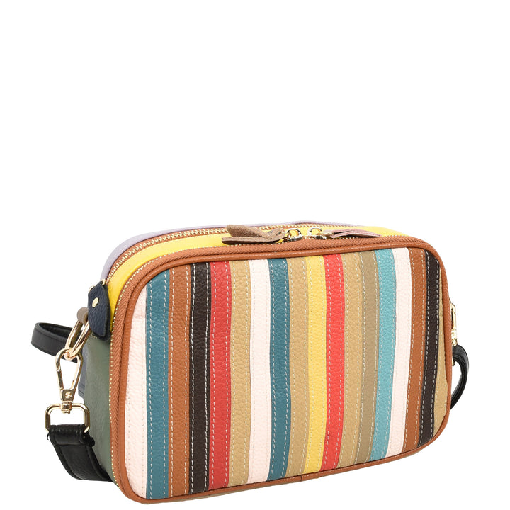 Women's Real Cowhide Leather Multicoloured Patchwork Crossbody Bag HOL209