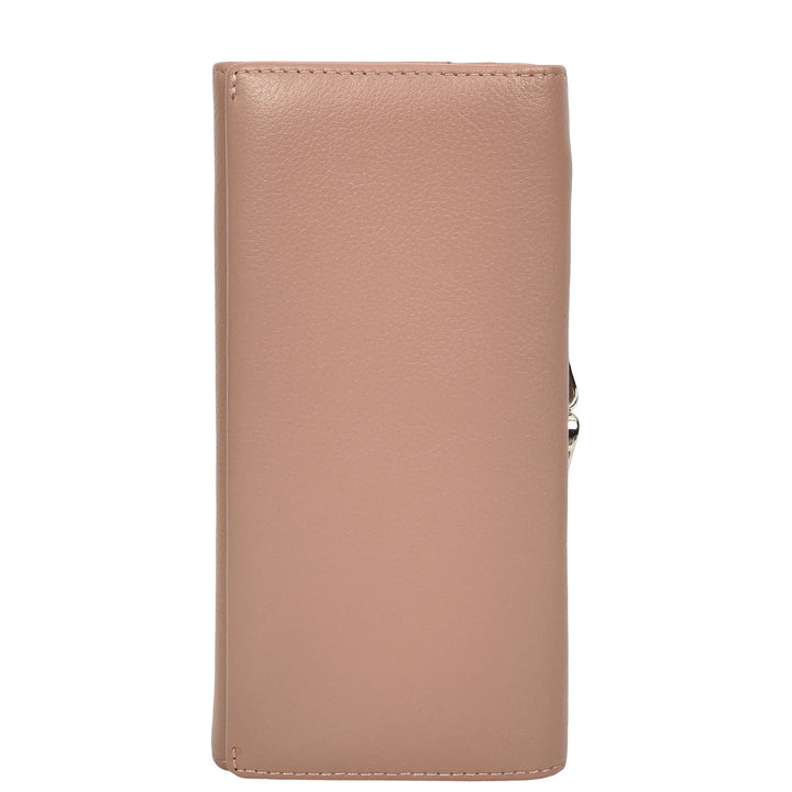 Womens Real Leather Purse Envelope Style with Metal Frame Large Size Clutch Wallet Cumbria Pink