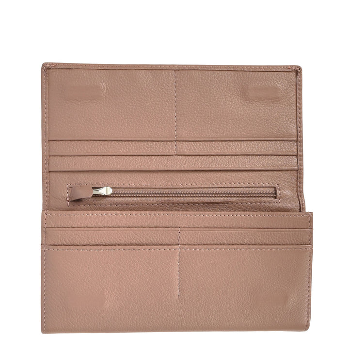 Womens Real Leather Purse Envelope Style with Metal Frame Large Size Clutch Wallet Cumbria Pink