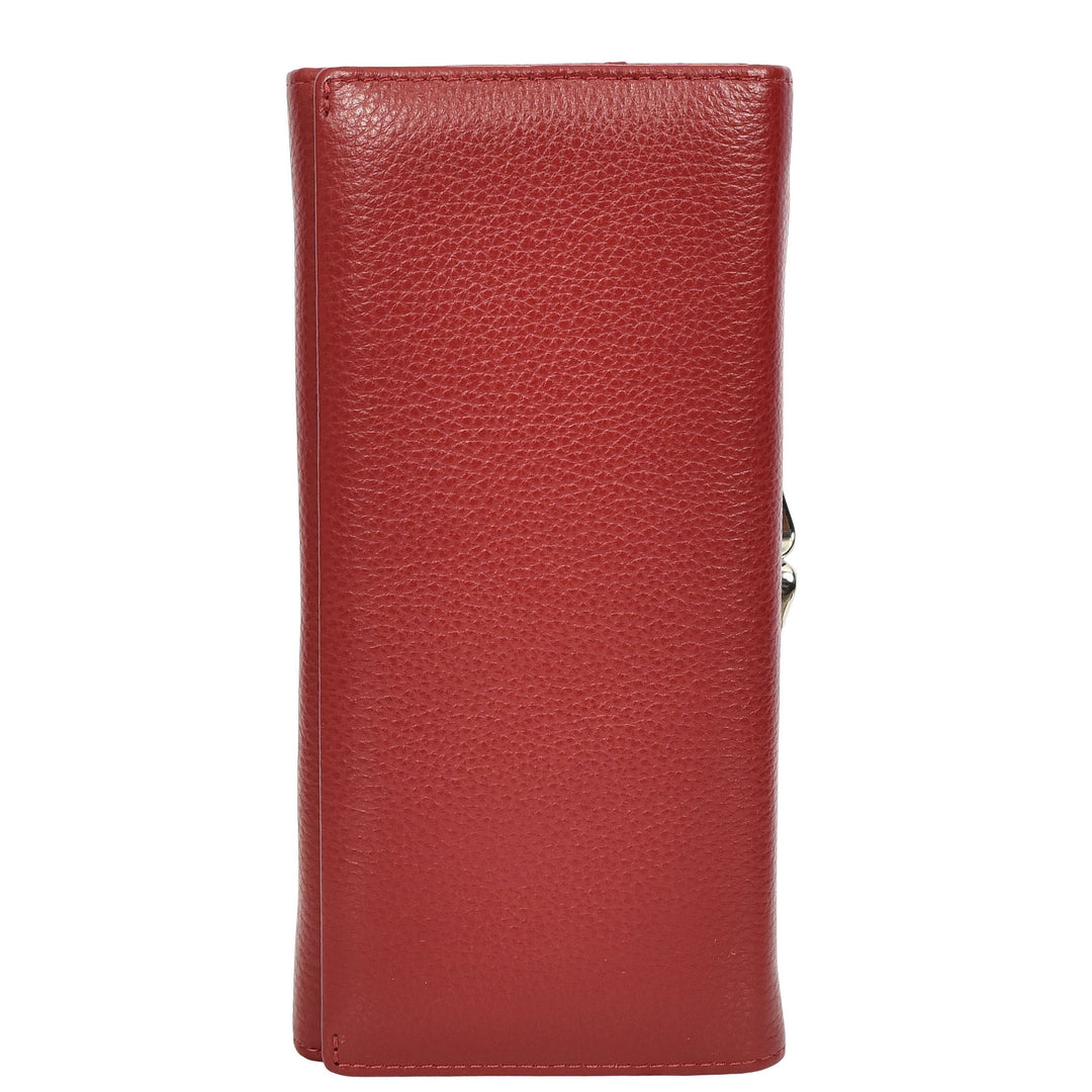 Womens Real Leather Purse Envelope Style with Metal Frame Large Size Clutch Wallet Cumbria Red