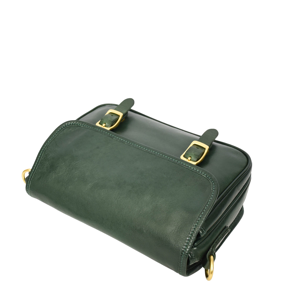 Womens Classic Premium Leather Messenger Cross Body Bag Helen Green