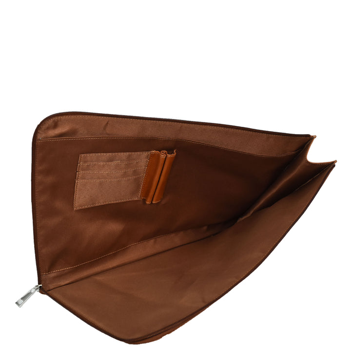 Real Leather Portfolio Case A4 Business Document Organiser Folio Underarm Bag Doc Cognac-6