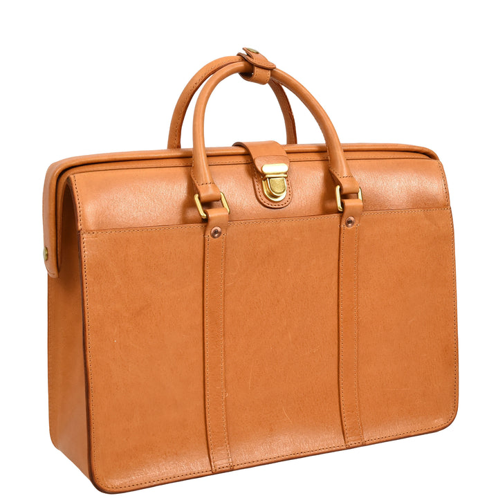 Real Leather Doctors Briefcase Gladstone Lawyers Bag with Laptop Compartment Cullen Tan