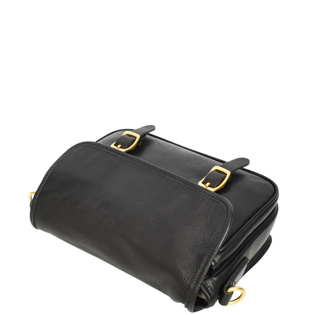 Womens Classic Premium Leather Messenger Cross Body Bag Helen Black