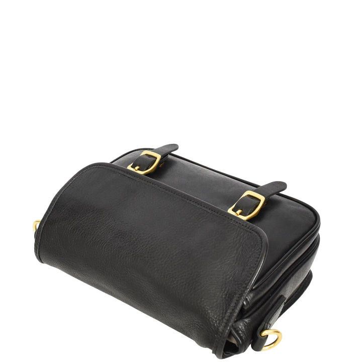 Womens Classic Premium Leather Messenger Cross Body Bag Helen Black