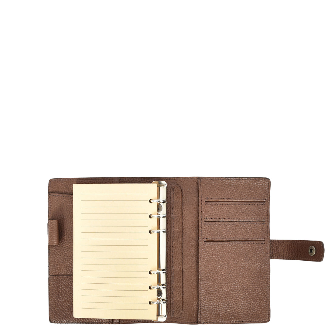 Premium Leather Diary Personal Organiser A6 Size Paper Refillable Ring Binder Notebook Velmora Dark Brown