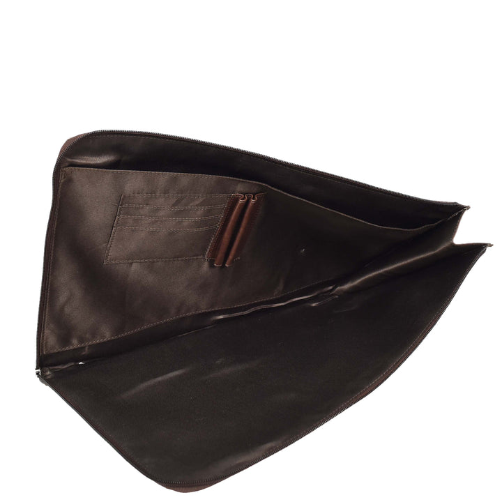 Real Leather Portfolio Case A4 Business Document Organiser Folio Underarm Bag Doc Brown-6