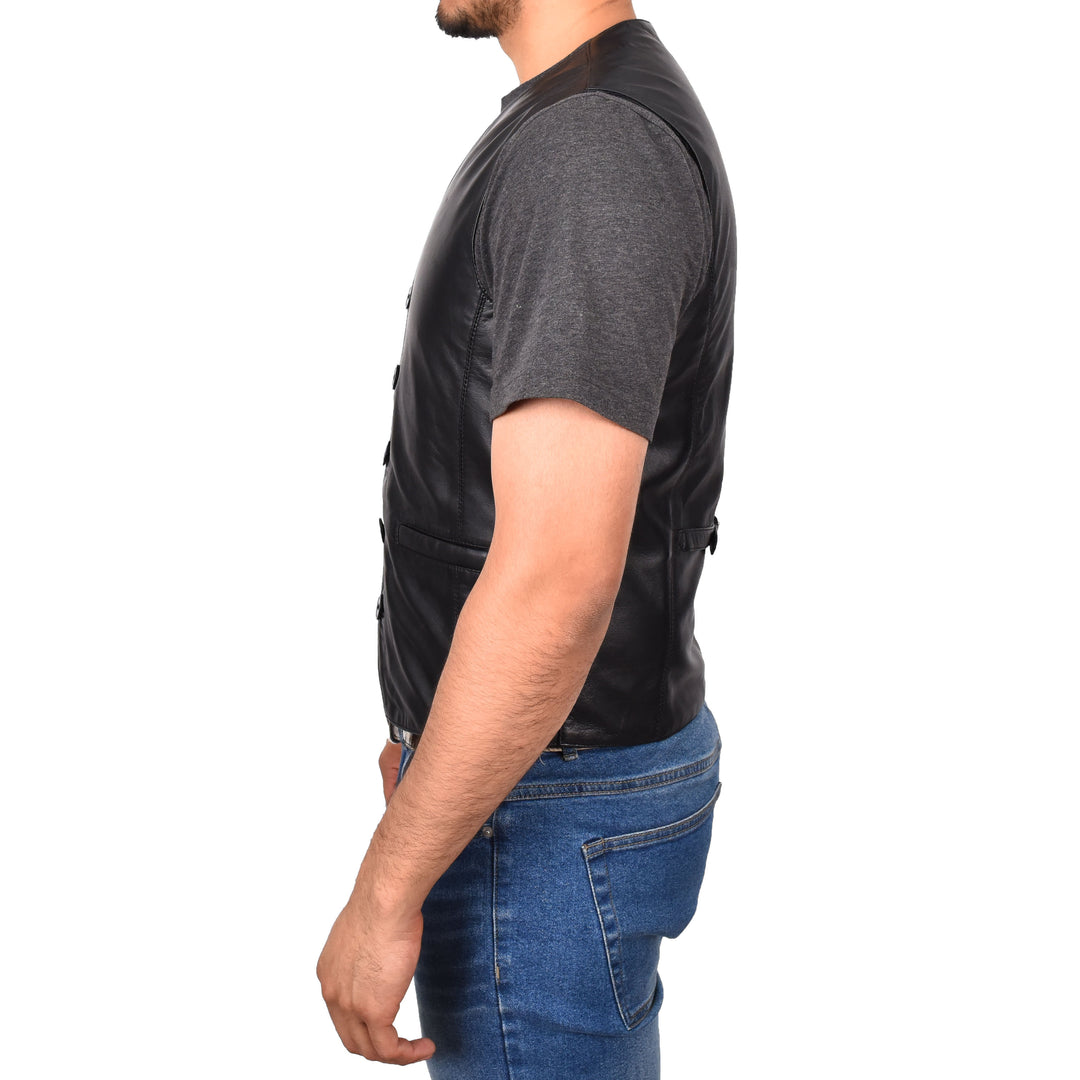 Mens Button Fastening Leather Waistcoat Nick Black