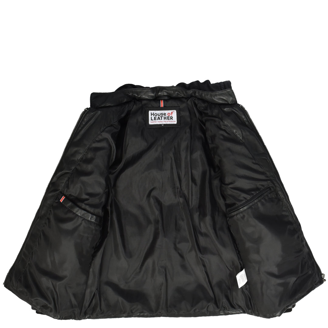 Women's Black Genuine Leather Puffer Jacket Quilted Coat With Removable Hood Padded Design Myra