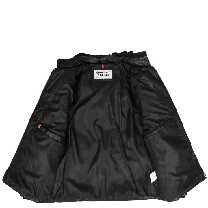 Women's Black Genuine Leather Puffer Jacket Quilted Coat With Removable Hood Padded Design Myra