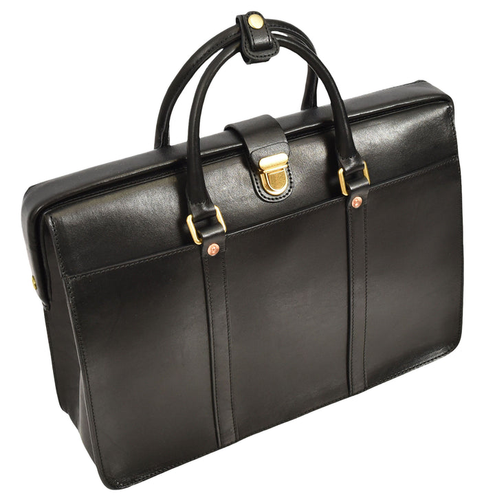 Real Leather Doctors Briefcase Gladstone Lawyers Bag with Laptop Compartment Cullen Black