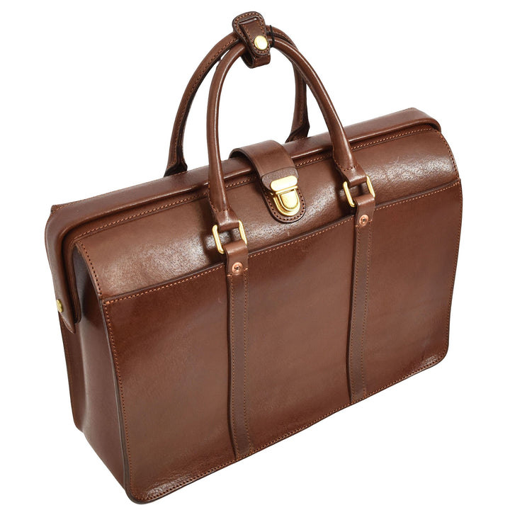Real Leather Doctors Briefcase Gladstone Lawyers Bag with Laptop Compartment Cullen Brown