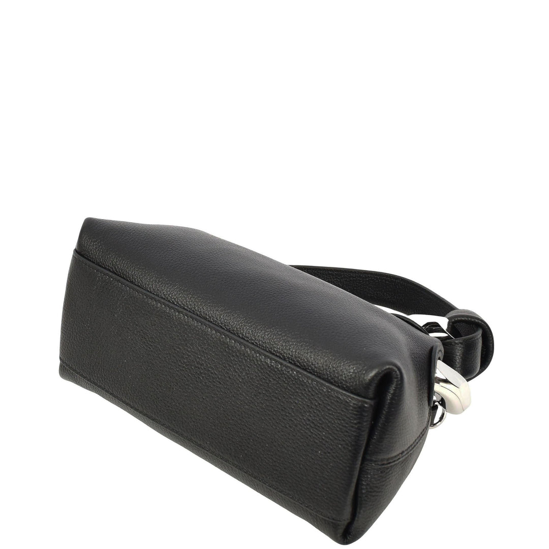 Womens Real Leather Handbag Small Size with Adjustable Strap Amara Black