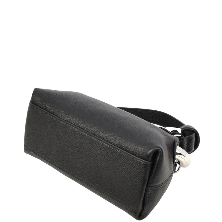 Womens Real Leather Handbag Small Size with Adjustable Strap Amara Black