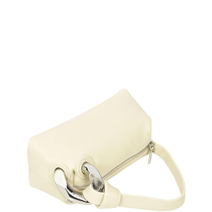 Womens Real Leather Handbag Small Size with Adjustable Strap Amara Off White