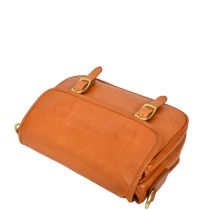 Womens Classic Premium Leather Messenger Cross Body Bag Helen Tan