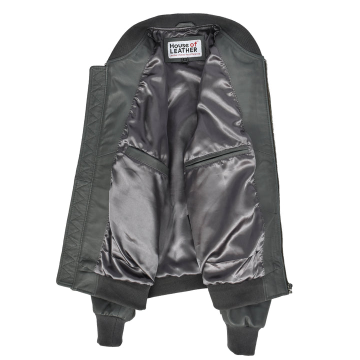 Mens Leather MA-1 Bomber Jacket Ryan Grey