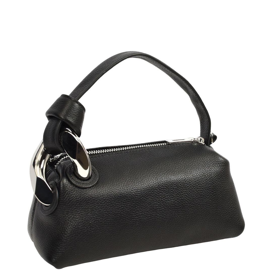 Womens Real Leather Handbag Small Size with Adjustable Strap Amara Black