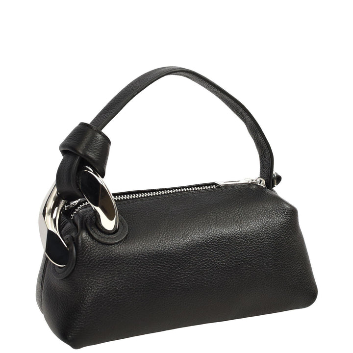 Womens Real Leather Handbag Small Size with Adjustable Strap Amara Black