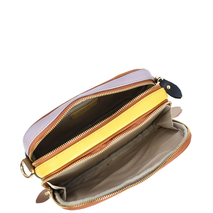 Women's Real Cowhide Leather Multicoloured Patchwork Crossbody Bag HOL209