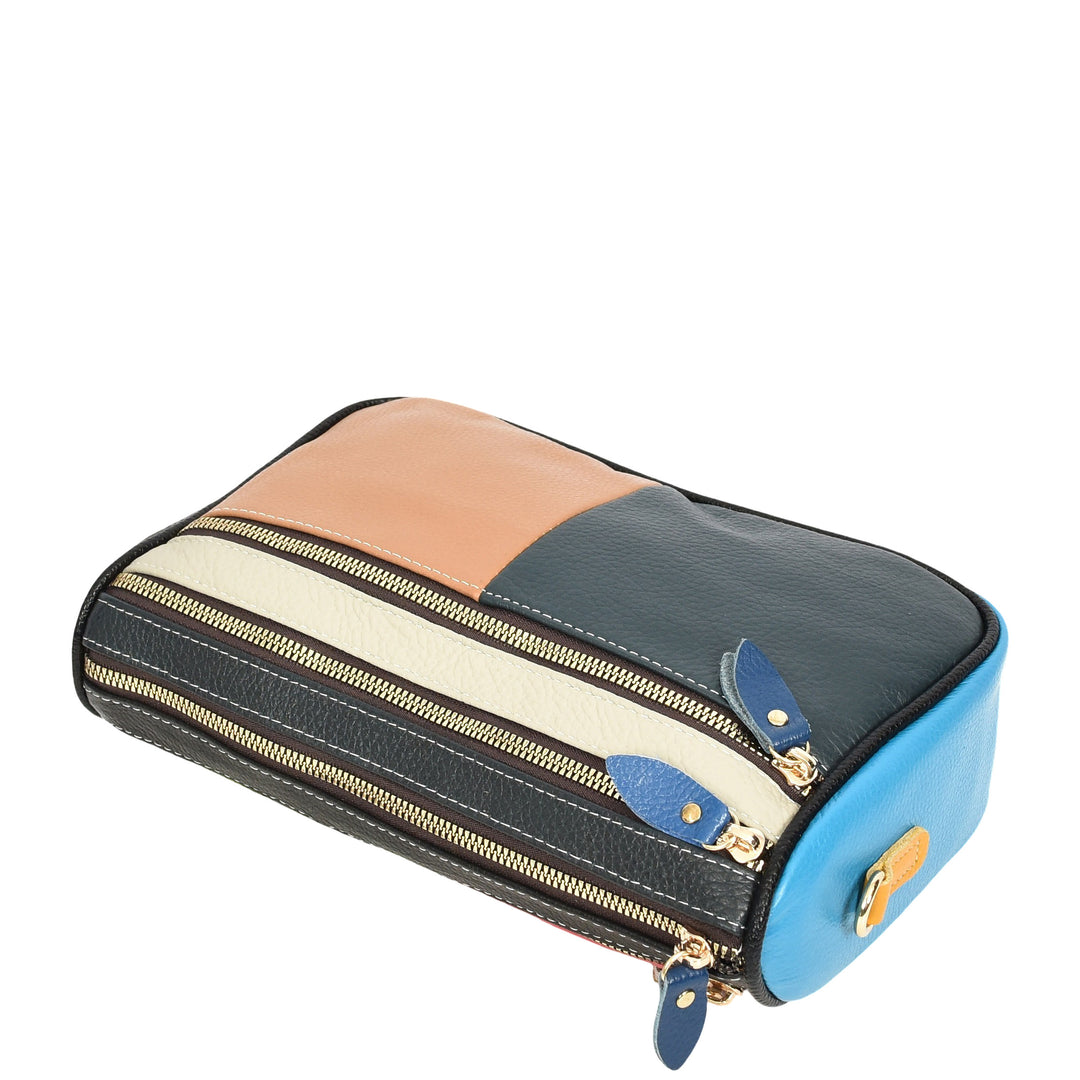 Women's Real Cowhide Leather Multicolour Patchwork Crossbody Bag Colour Block Design HOL309
